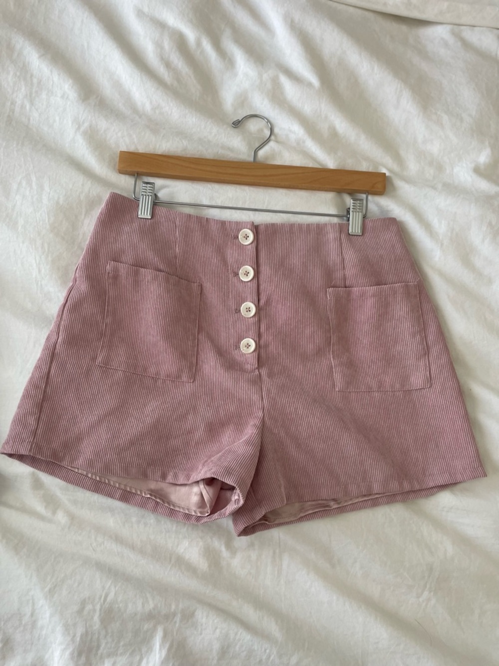 Lovers + Friends Dusty Rose High-Waist Corduroy Button Shorts